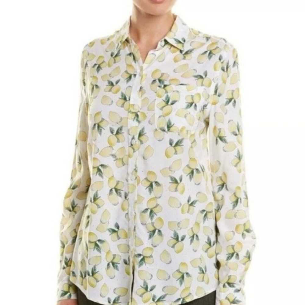 NEW BeachLunchLounge Women's Lemon Print Button Up Shirt Size Small Collar Fruit